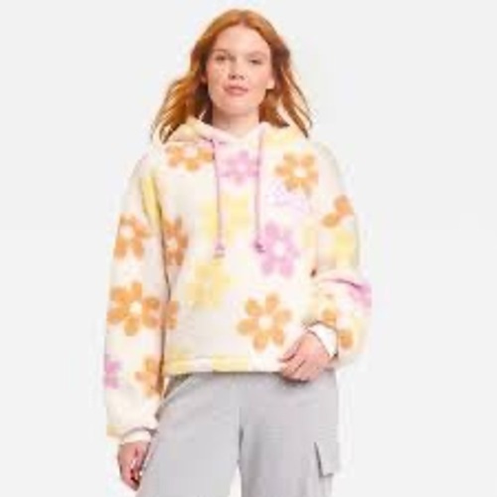 Barbie Grayson Threads Hoodie Women Medium White Floral NWT Sherpa Pullover